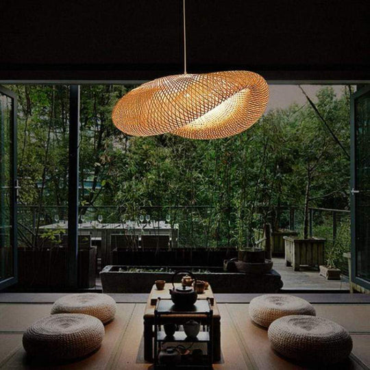 Woven Bamboo Globe Pendant Lamp for Dining Room and Kitchen