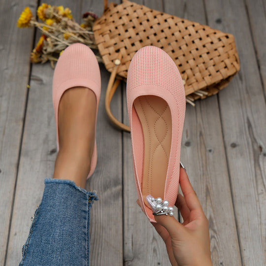 Soft Knit Round-Toe Ballet Flats for Women with Cushioned Sole
