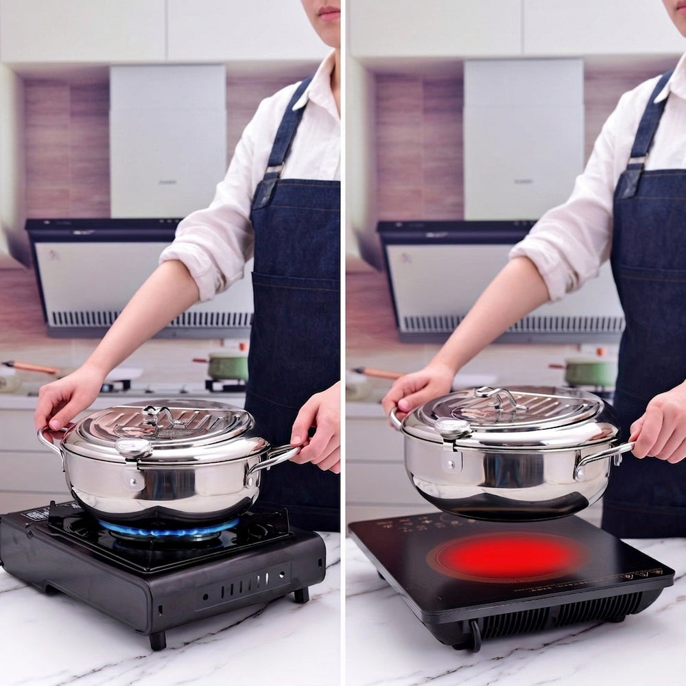 Deep fryer pot used on gas and induction stovetops