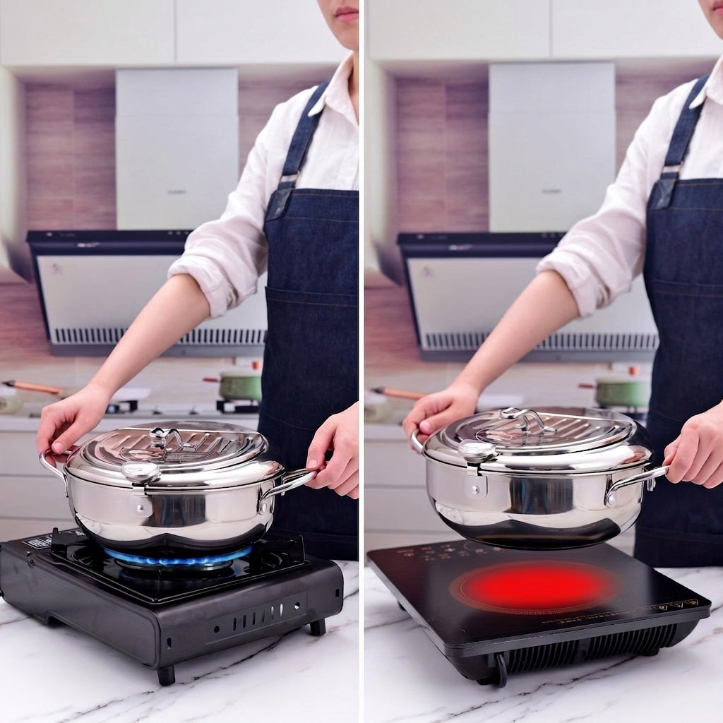 Deep fryer pot used on gas and induction stovetops