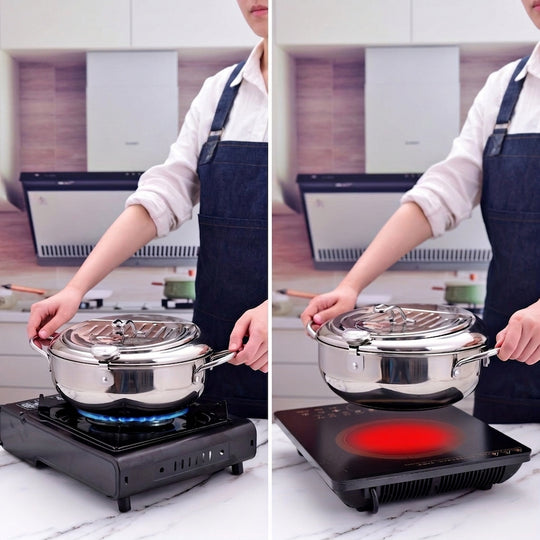 Deep fryer pot used on gas and induction stovetops