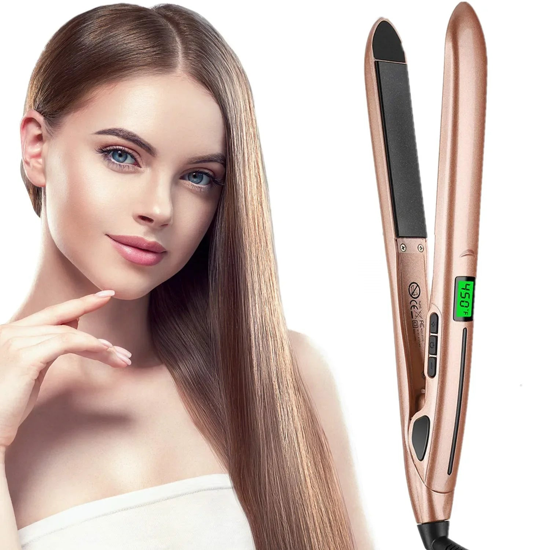 Sleek Ceramic Flat Iron Hair Straightener with LCD Temperature Display