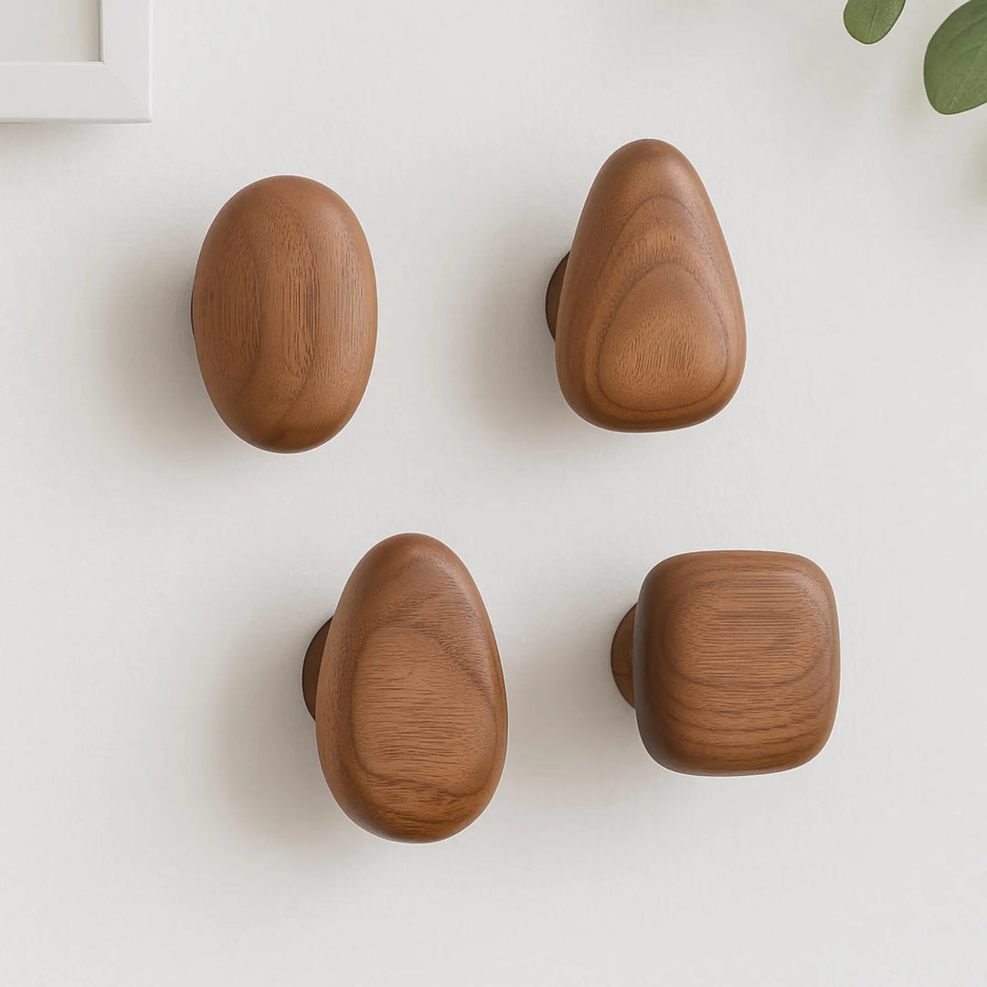 Pebble Shaped Wooden Wall Hooks for Entryway Decor