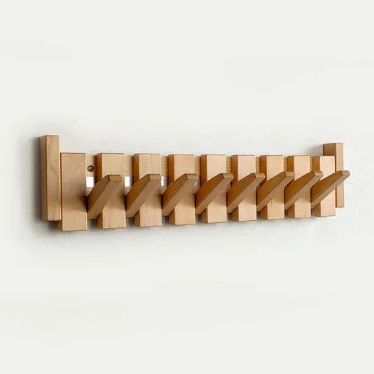 Wooden Wall-Mounted Coat Rack with Folding Piano-Key Hooks