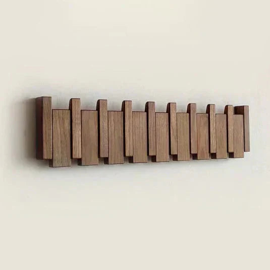 Wooden Wall-Mounted Coat Rack with Folding Piano-Key Hooks