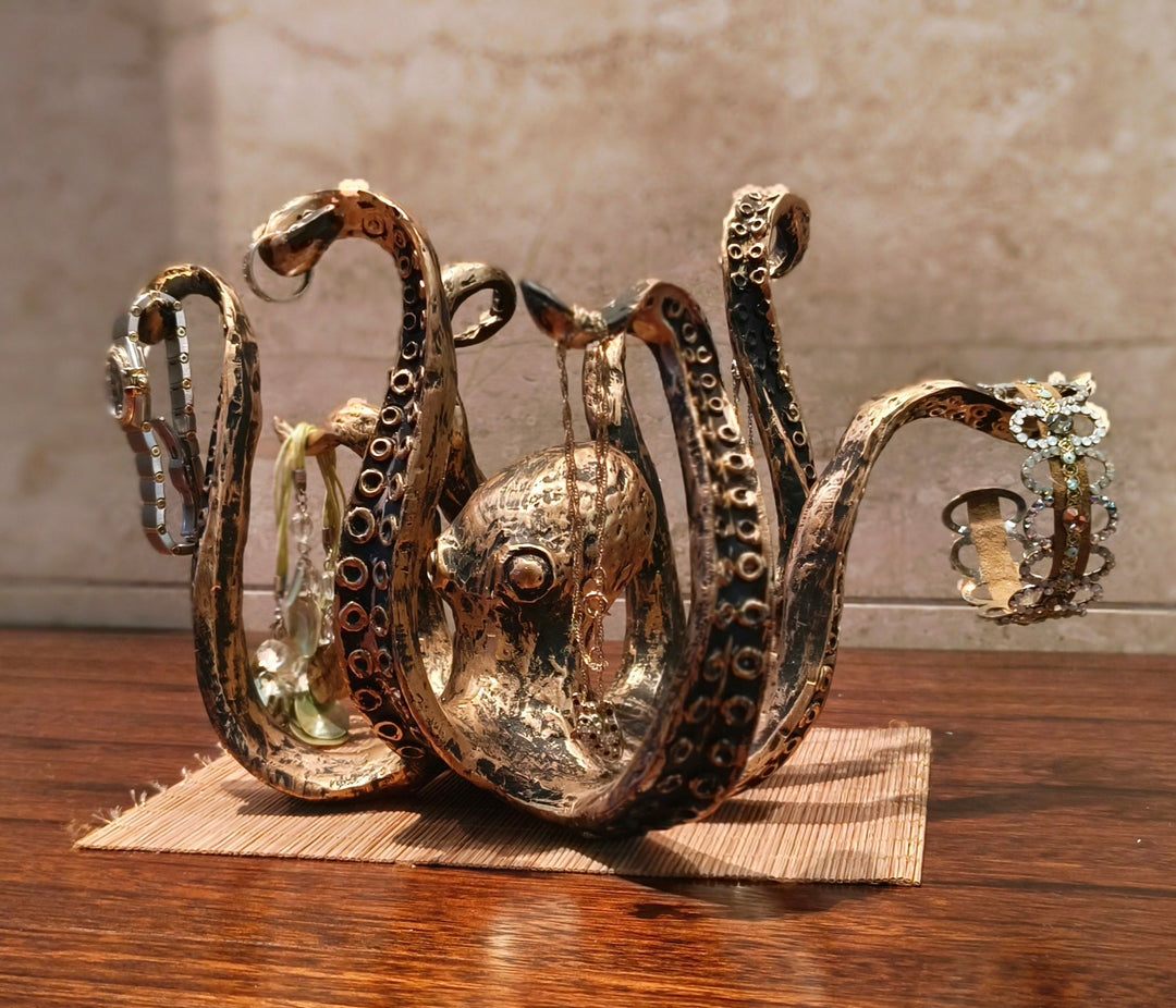 Antiqued octopus mug display stand