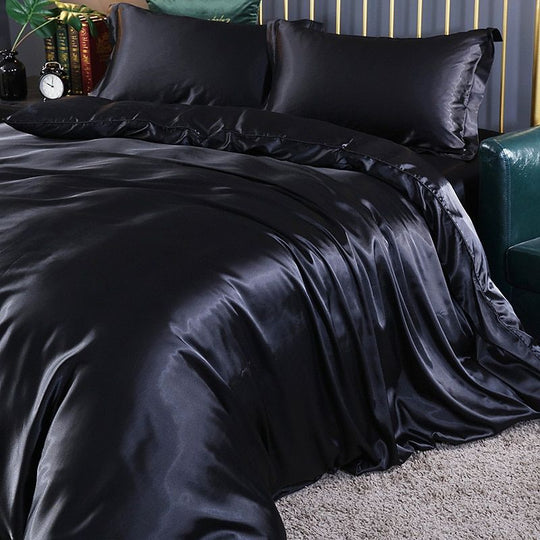 Silk satin bedding set Black