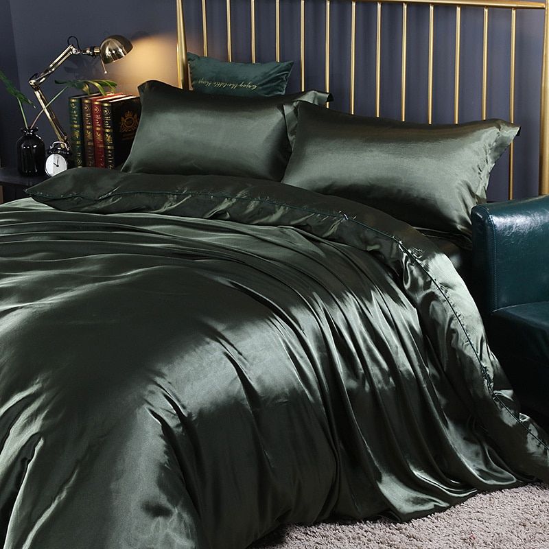 Silk satin bedding set Emerald Green
