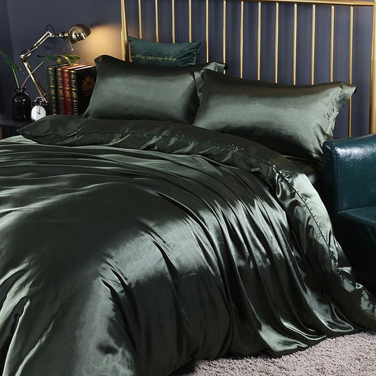 Silk satin bedding set Emerald Green