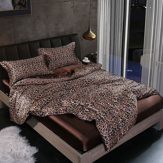 Silk satin bedding set Leopard