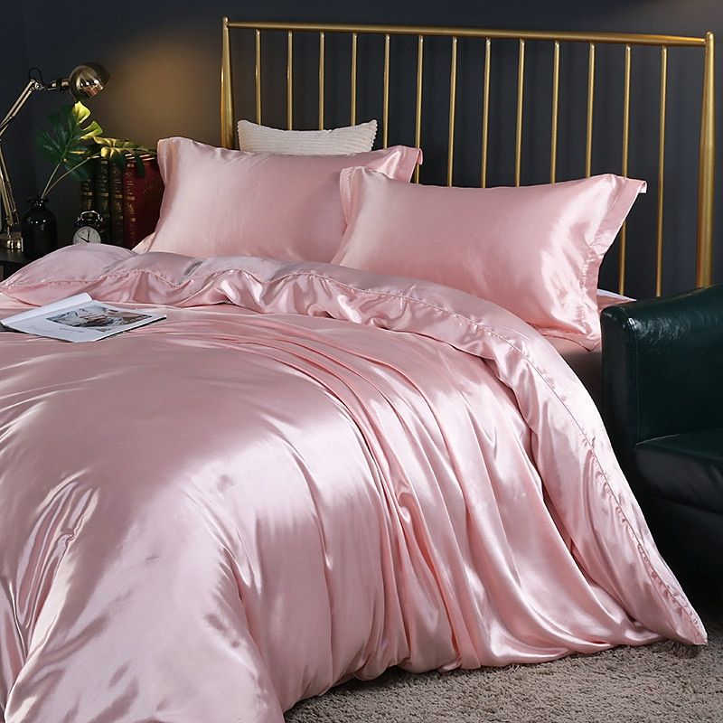 Silk satin bedding set Pink