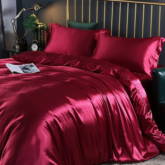 Silk satin bedding set Red