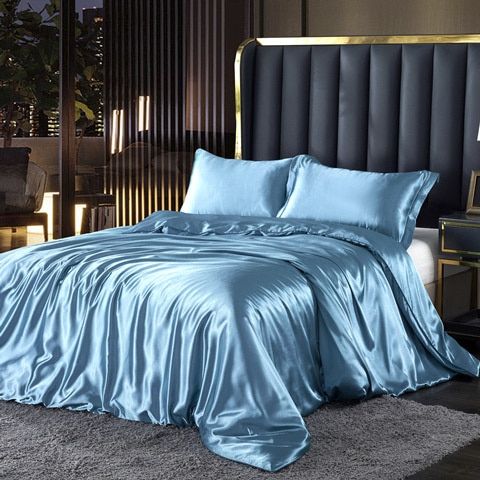 Silk satin bedding set Sky Blue