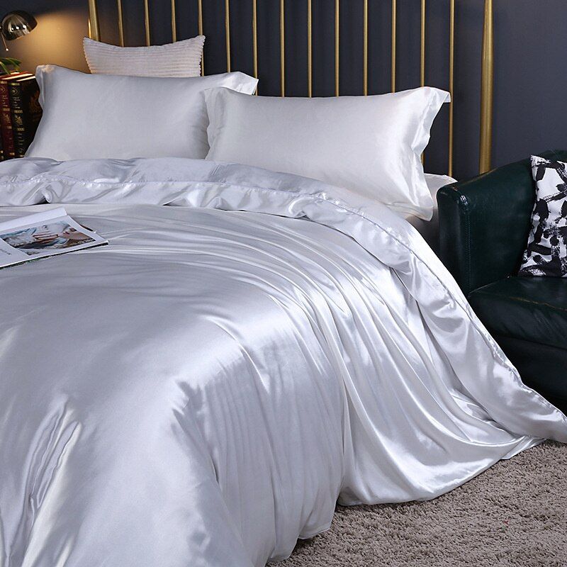 Silk satin bedding set White