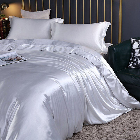 Silk satin bedding set White