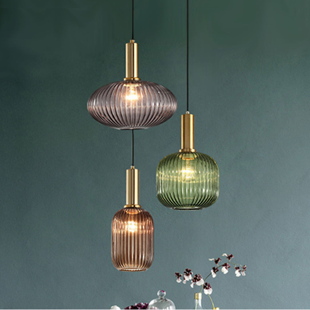 Ribbed Glass Globe Pendant Lights for Kitchen and Dining
