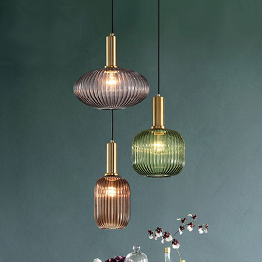 Ribbed Glass Globe Pendant Lights for Kitchen and Dining