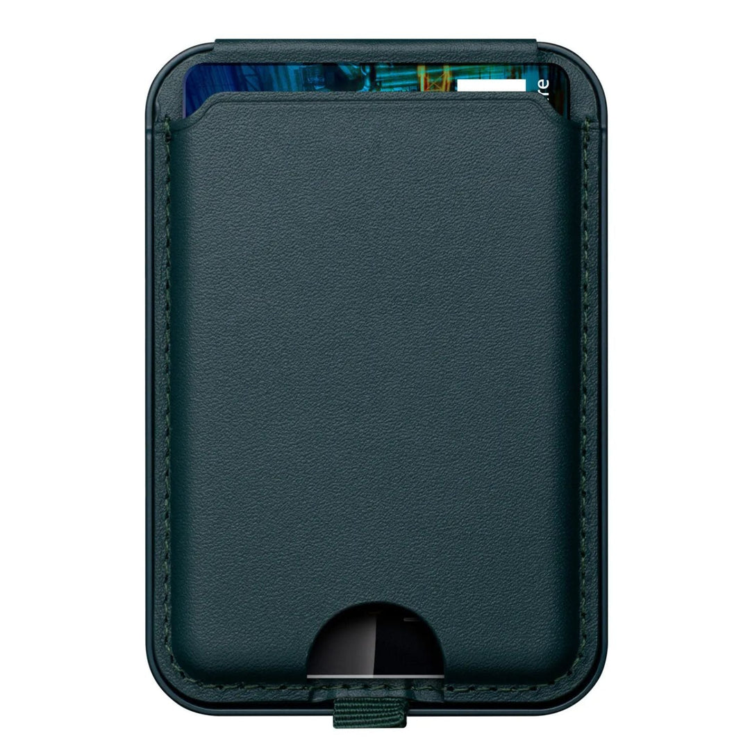 Green magnetic card wallet and phone stand