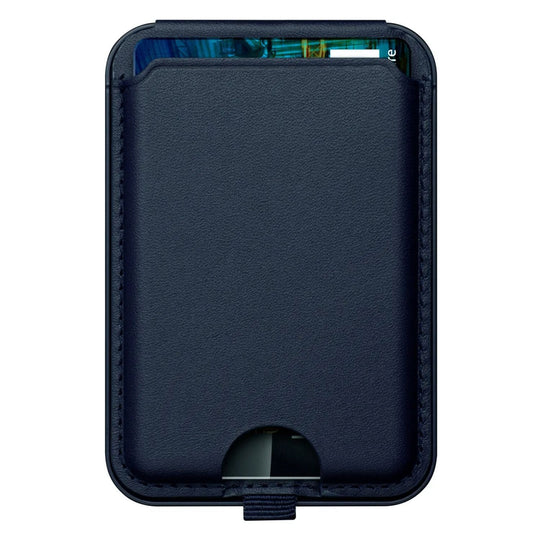 Dark blue magnetic card wallet and phone stand
