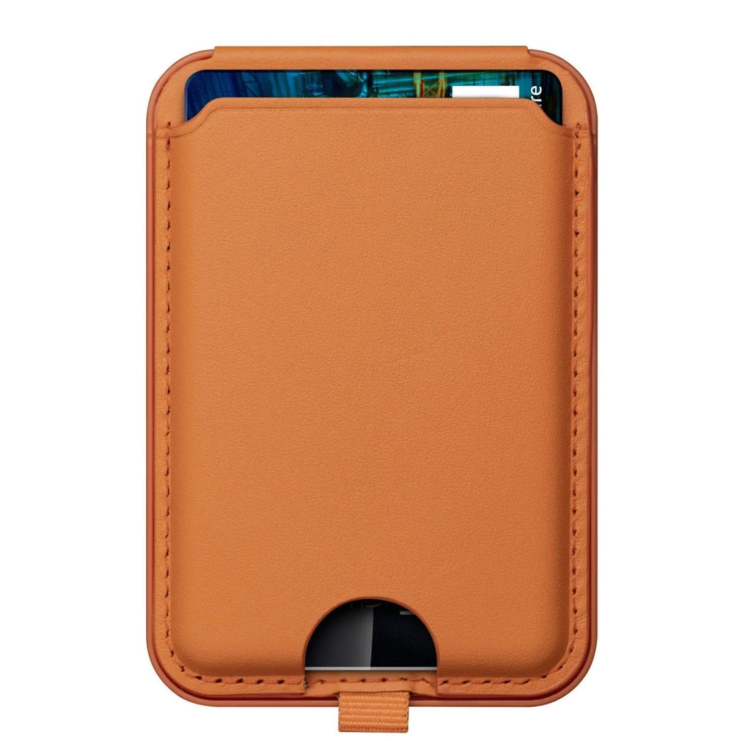 Brown magnetic card wallet and phone stand