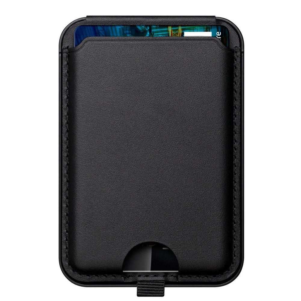 Black magnetic card wallet and phone stand
