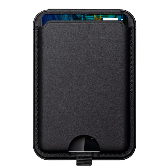 Black magnetic card wallet and phone stand