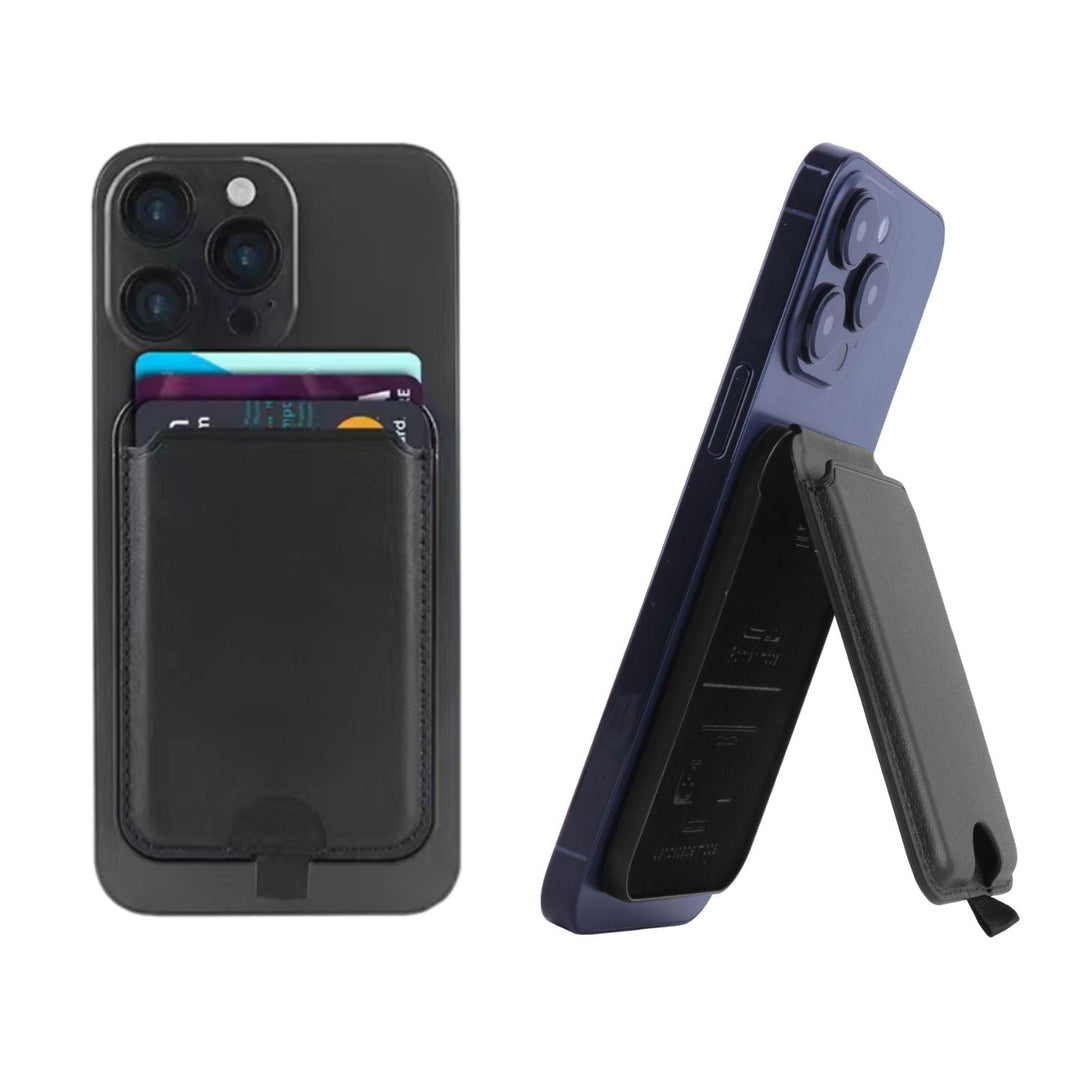 Magnetic wallet stand folded and open