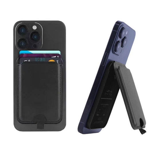 Magnetic wallet stand folded and open
