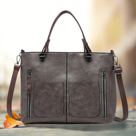 Classic Faux Leather Tote Bag with Twin Front Pockets for Work and Everyday