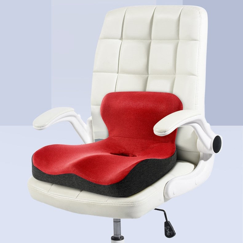 Red seat cushion on chair