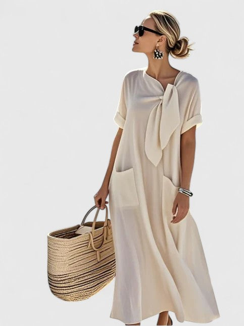 Flowing Tie-Neck Summer Dress for Day-to-Evening Wear