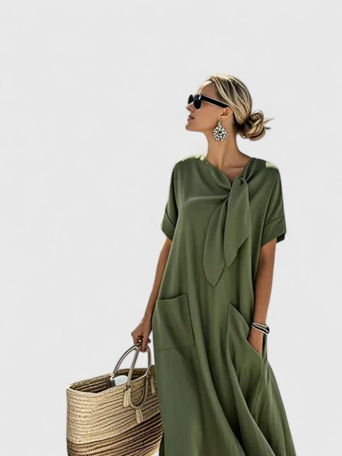 Flowing Tie-Neck Summer Dress for Day-to-Evening Wear