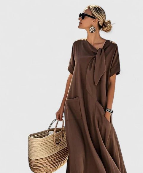 Flowing Tie-Neck Summer Dress for Day-to-Evening Wear