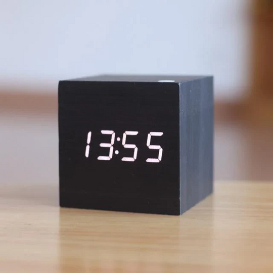 Modern Wooden Cube Digital LED Clock for Desk and Bedroom