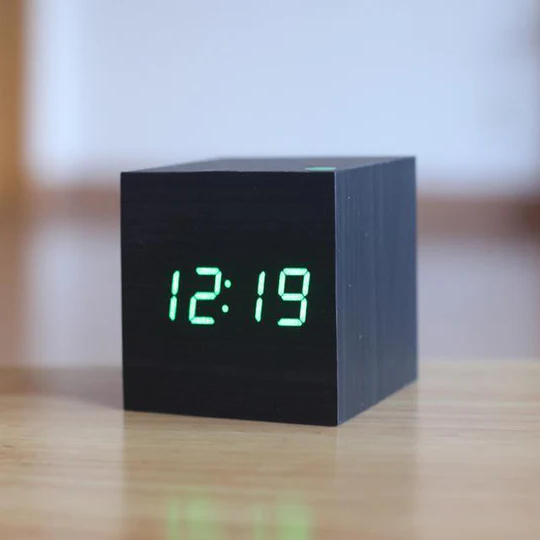 Modern Wooden Cube Digital LED Clock for Desk and Bedroom