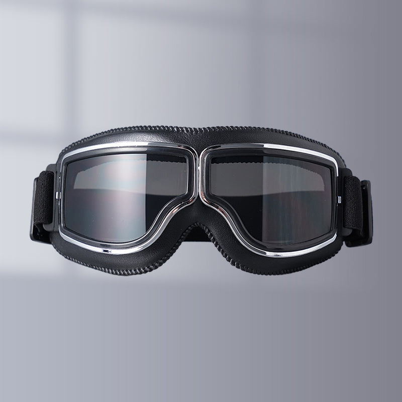 Black frame vintage goggles with gray lens