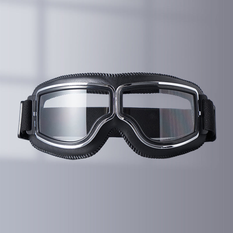 Black frame vintage goggles with transparent lens