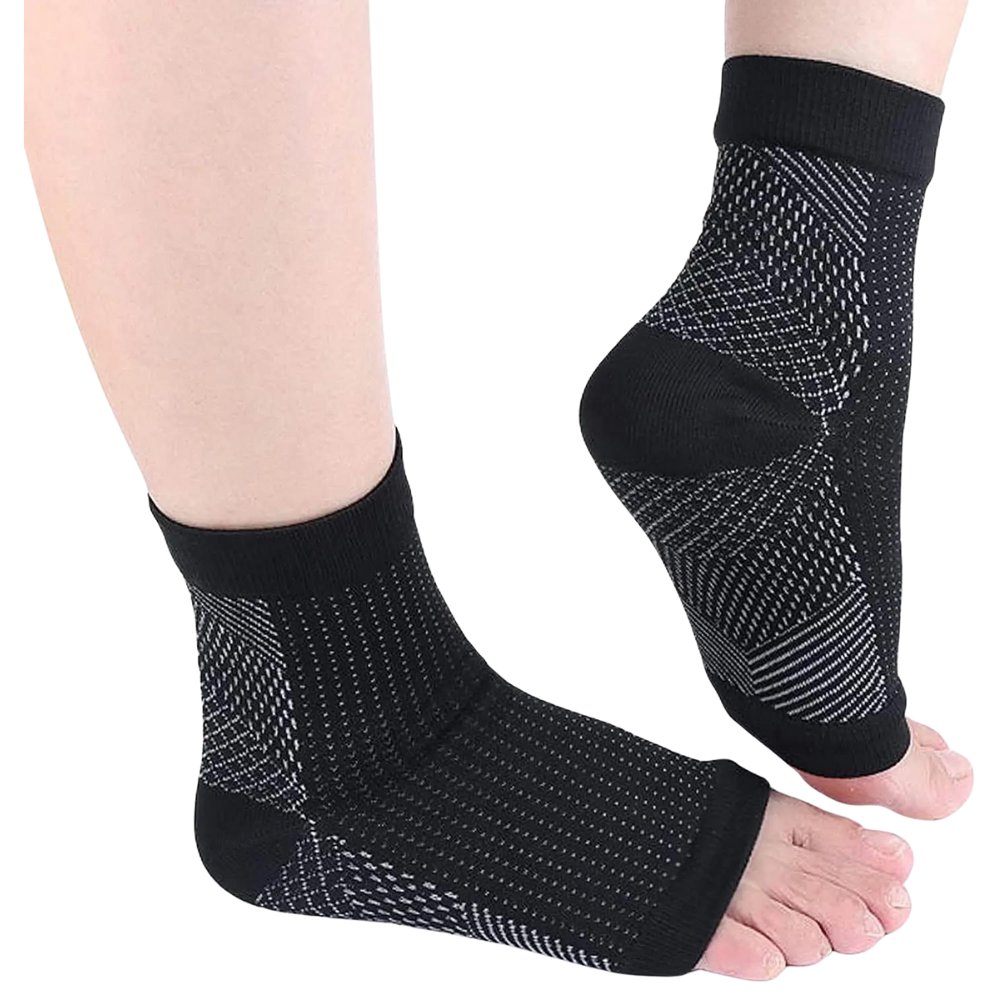 Black and white open-toe compression socks