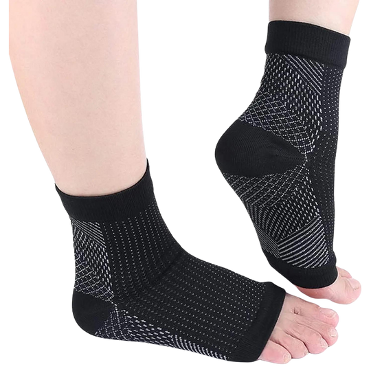 Black and white open-toe compression socks