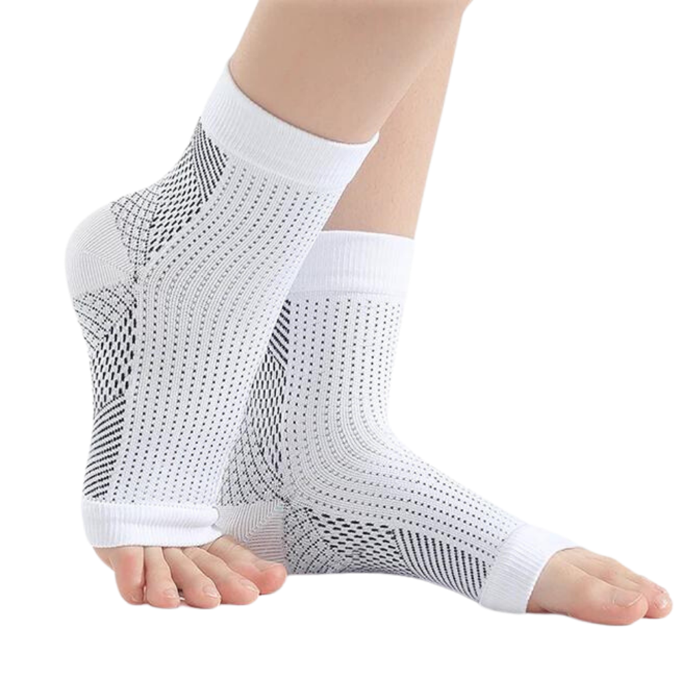 White open-toe compression socks