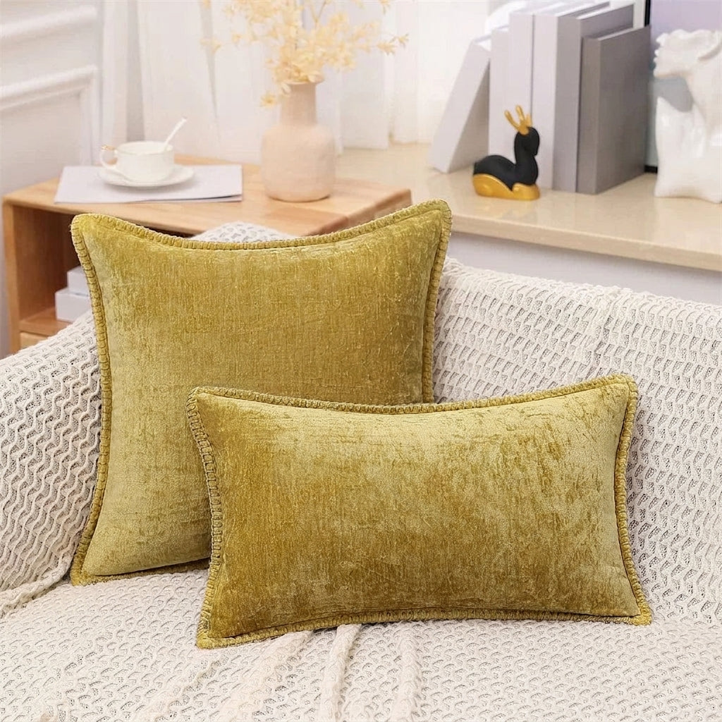 Soft Chenille Velvet Decorative Throw Pillow Cover for Sofa and Bed