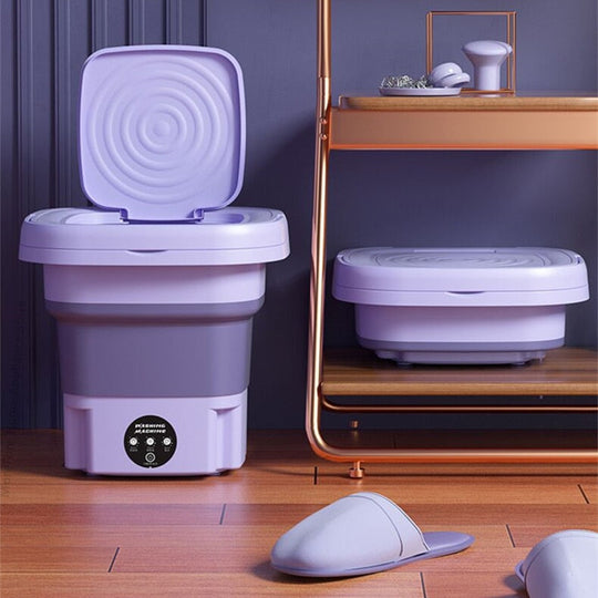 Purple portable washer folded and open
