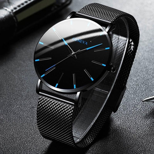Black mesh watch detail