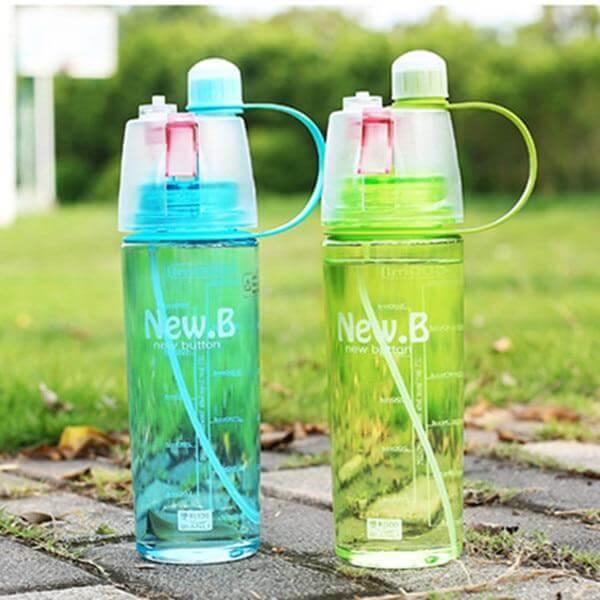Green and blue sports mist spray water bottles