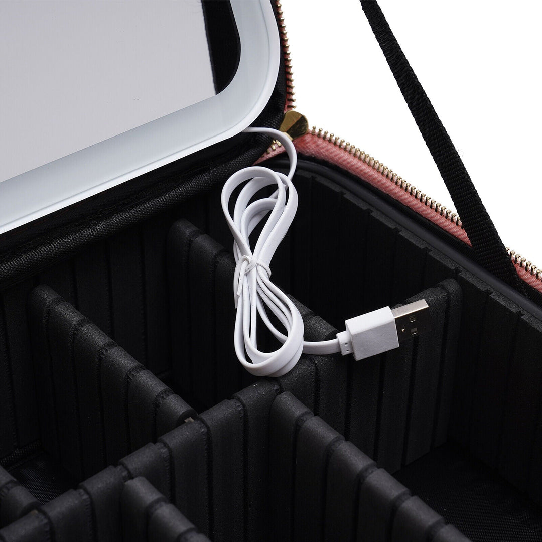 Portable Travel Makeup Case with LED Light and Mirror for Cosmetics