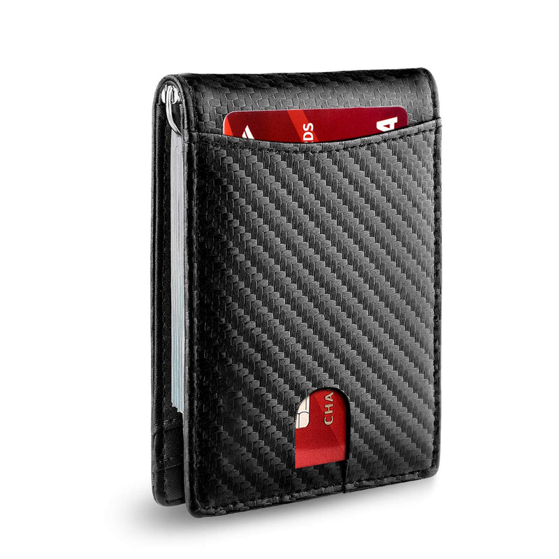 Slim Genuine Leather RFID Card Holder Wallet with Magnetic Money Clip