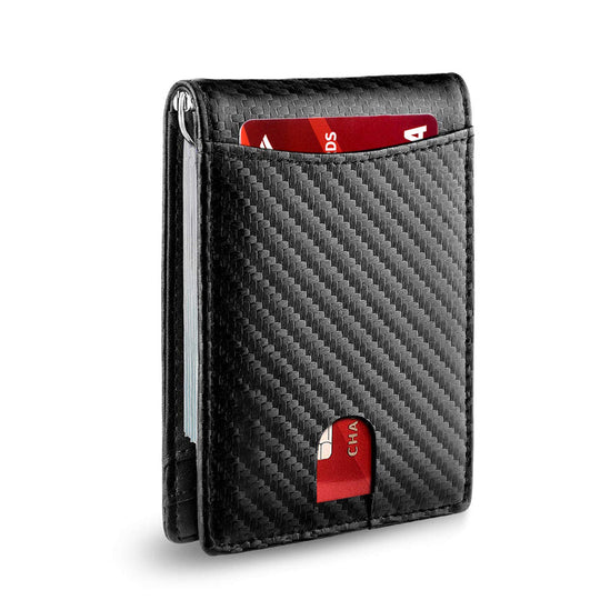 Slim Genuine Leather RFID Card Holder Wallet with Magnetic Money Clip