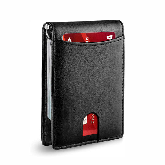 Slim Genuine Leather RFID Card Holder Wallet with Magnetic Money Clip