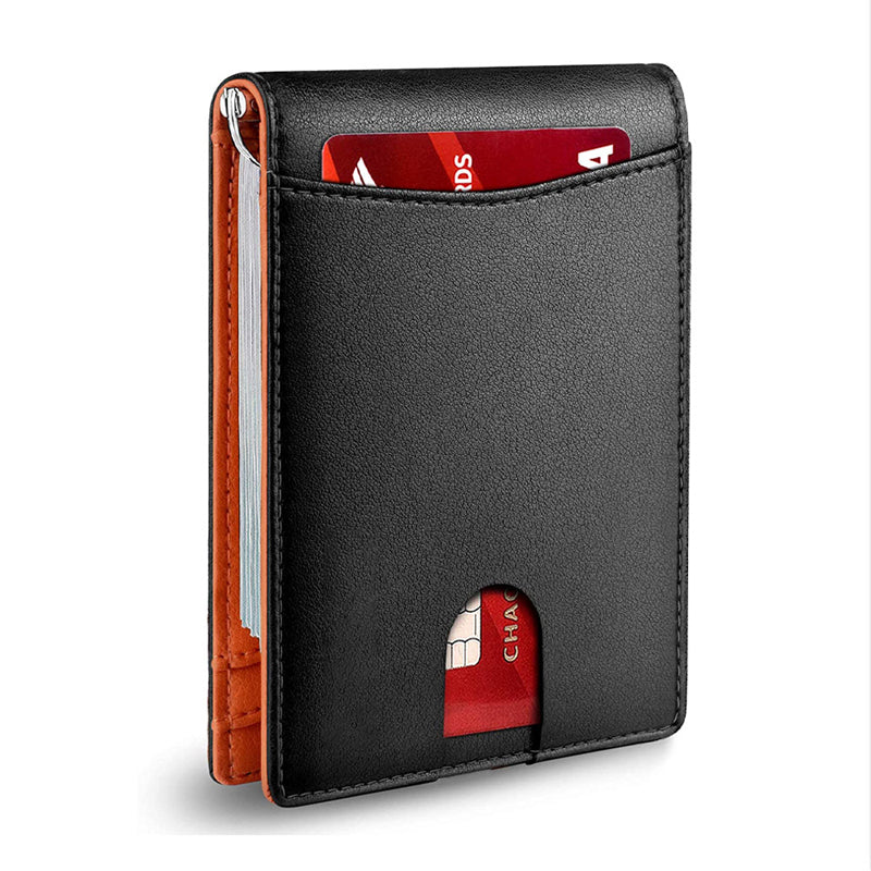Slim Genuine Leather RFID Card Holder Wallet with Magnetic Money Clip