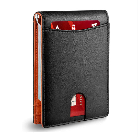 Slim Genuine Leather RFID Card Holder Wallet with Magnetic Money Clip